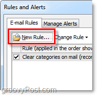 izveidojiet jaunu kārtulu programmā Outlook 2010