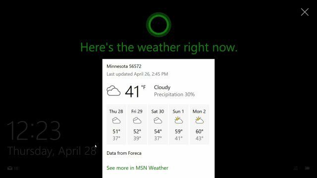Cortana bloķēšanas ekrānā Windows 10
