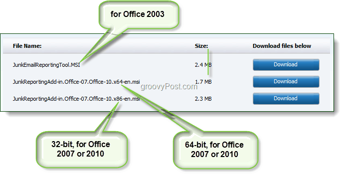 lejupielādējiet nevēlamā e-pasta ziņošanas rīku Office 2003, Office 2007 vai Office 2010
