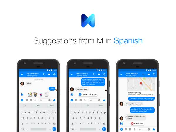 Tagad Facebook Messenger lietotāji var saņemt ieteikumus no M gan angļu, gan spāņu valodā.