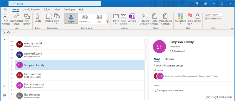 Kontaktpersonu grupa programmā Outlook