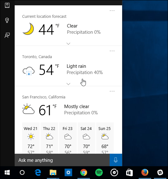 vairākas pilsētas Cortana Laiks