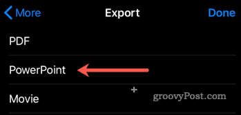 Eksportēšana no Keynote uz PowerPoint operētājsistēmā iOS