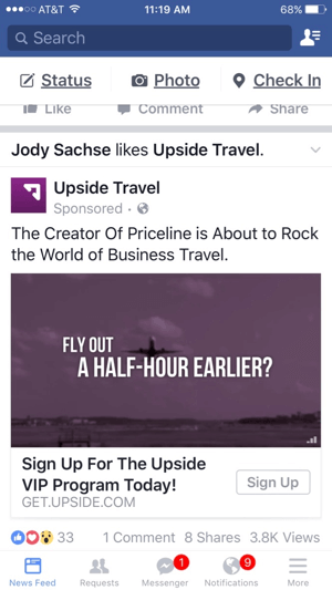 augšupvērsta ceļojuma facebook video reklāma