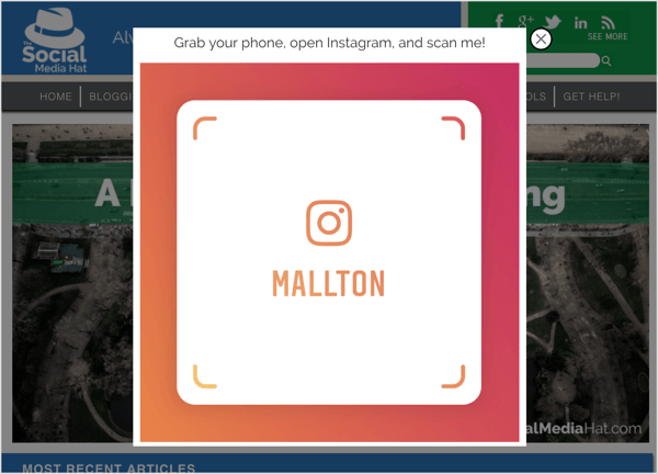 Iziešanas uznirstošais logs ar Instagram nosaukumzīmi.