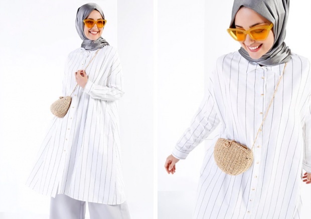 2018. gada hidžābu modes tendence: svītrainas tunikas