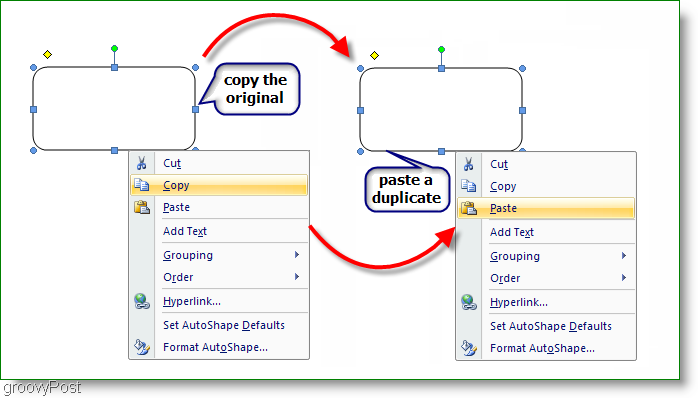 Microsoft Word 2007 Kopējiet oriģinālu, ielīmējiet dublikātu