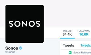 Sonos Twitter konts ir pārbaudīts, un tajā redzama zilā Twitter verificētā emblēma.