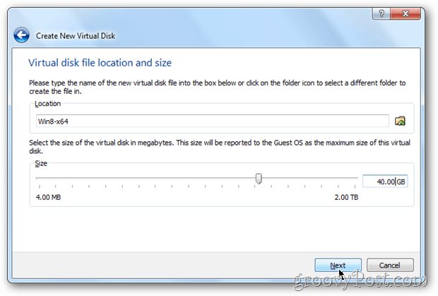 VirtualBox diska lieluma konfigurēšanas logi 8