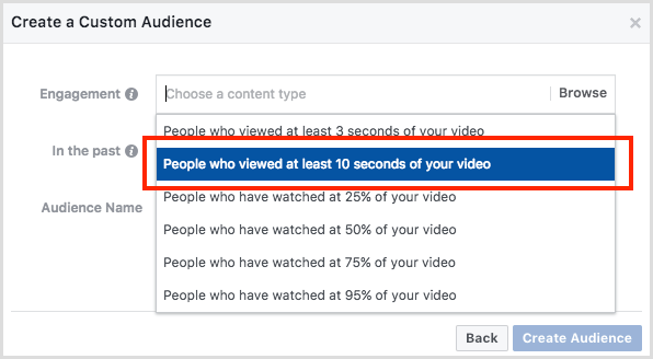 Facebook video iesaistīšanās pielāgotā auditorija