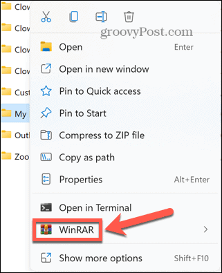 Windows 11 konteksta izvēlne winrar