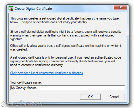 Office 2010 izveidojiet pašparakstītu digitālo sertifikātu