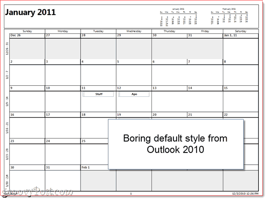 Outlook drukātais kalendārs