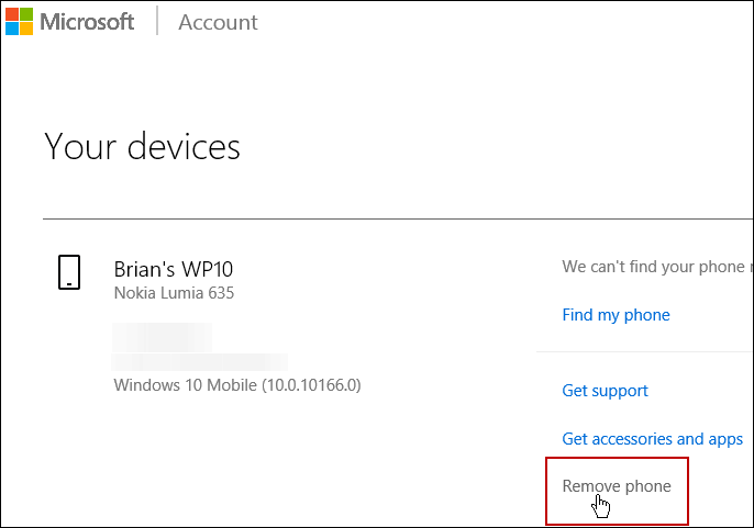 Noņemiet ierīces Microsoft kontu