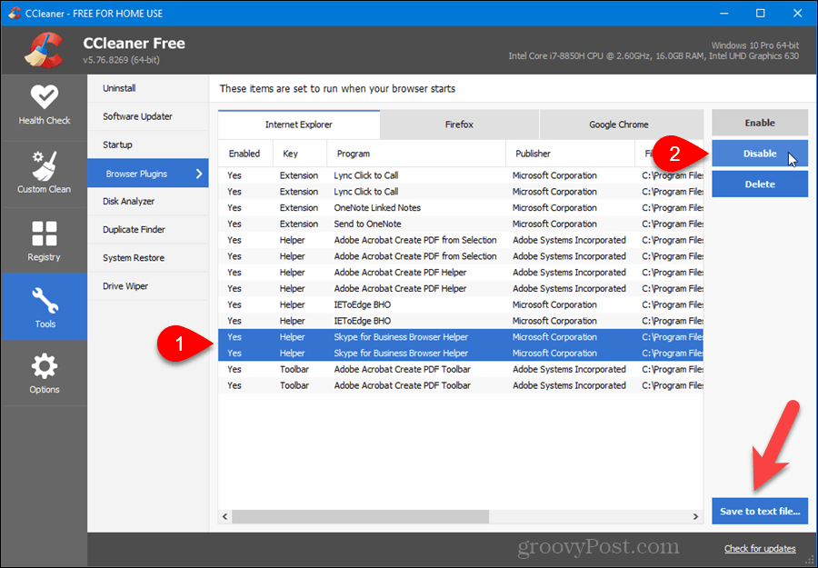 Pārvaldiet pārlūkprogrammas spraudņus lietojumprogrammā CCleaner