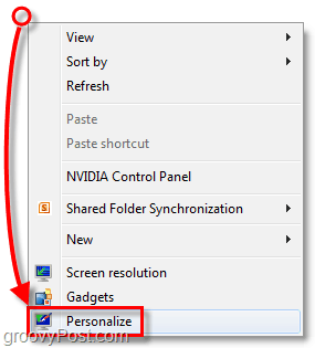ar peles labo pogu noklikšķiniet uz Windows 7 darbvirsmas un izvēlieties personalizēt