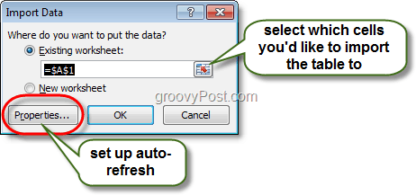 Importa datu rīks programmā Excel 2010
