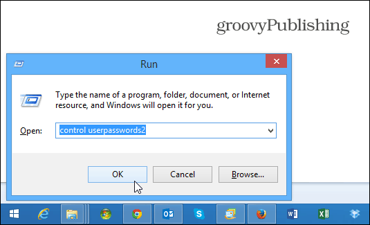kontrolēt userpasswords2 Windows 8.1