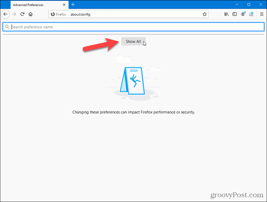 Firefox papildu iestatījumu lapā noklikšķiniet uz Rādīt visu