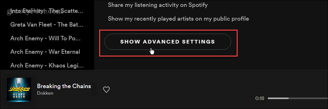 Rādīt papildu iestatījumus Spotify