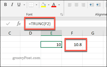 TRUNC funkcija programmā Excel