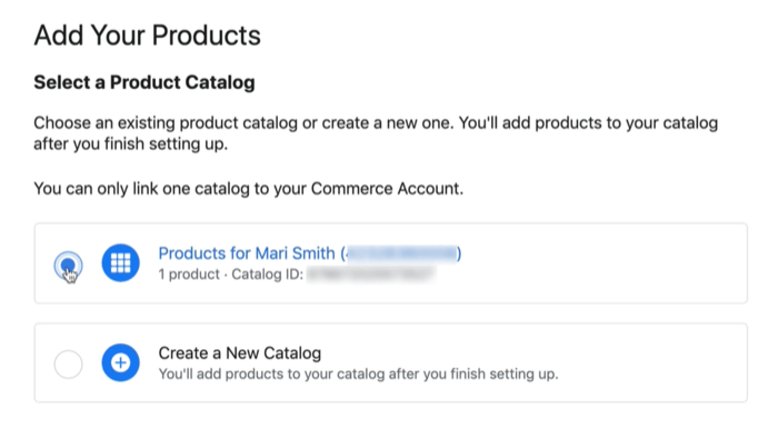 facebook produktu kataloga iespēja savienot esošu vai jaunu katalogu