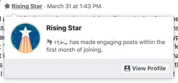 Kā izmantot Facebook grupas funkcijas, Rising Star grupas emblēmas piemērs