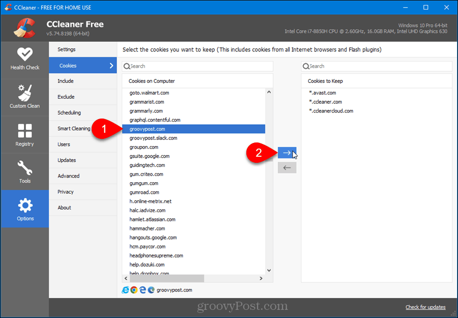 Izvēlieties, kuras sīkdatnes saglabāt CCleaner