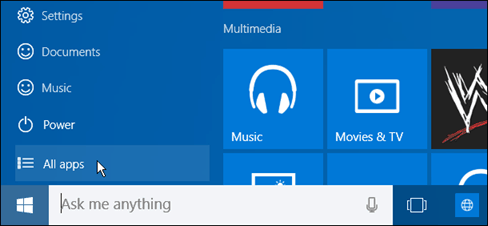Sākt izvēlni Windows 10