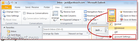 Iespējojiet cilni Personas programmā Outlook 2010