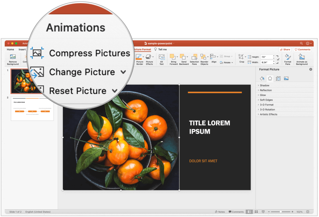 PowerPoint Mac saspiež attēlus