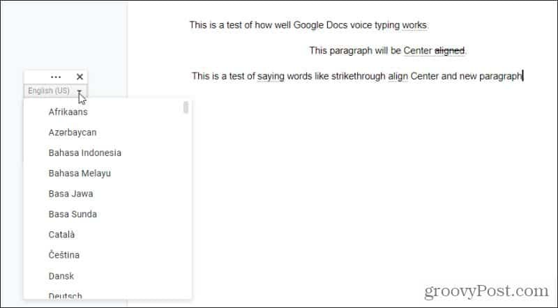 google docs balss rakstīšanas valodas