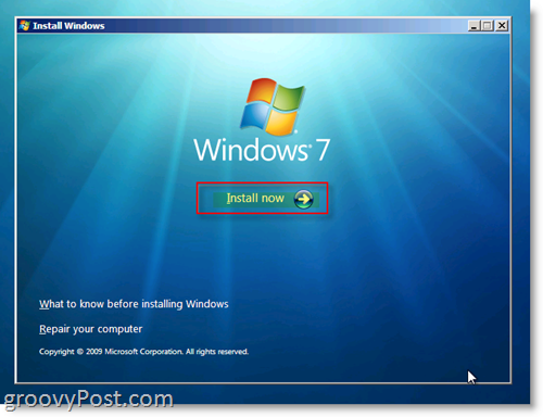 Windows 7 instalēšanas izvēlne