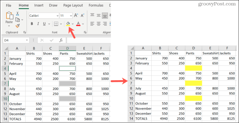 Izceliet tukšās vietas programmā Excel