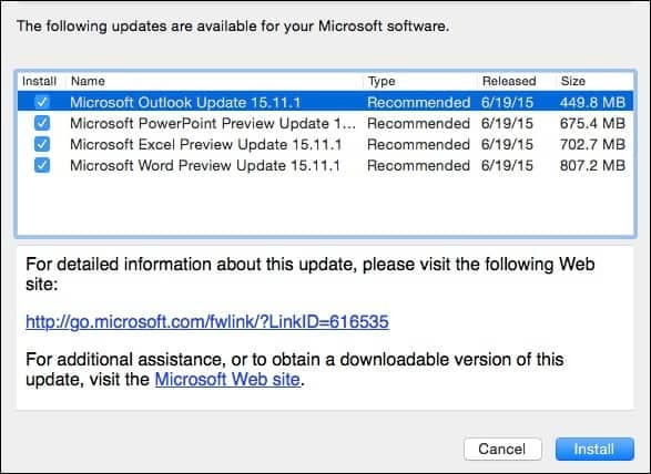 Microsoft Office 2016 for Mac priekšskatījuma atjauninājums KB3074179