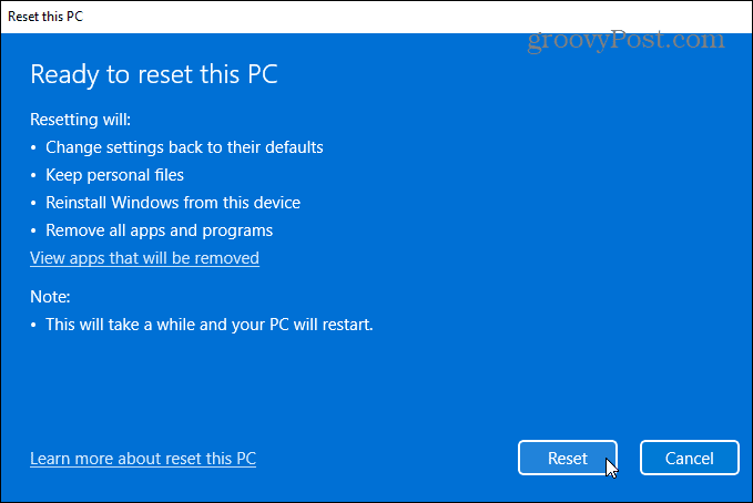 gatavs atiestatīt Windows 11 datoru