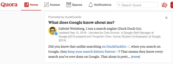 Izmantojiet reklamētās atbildes, lai Quora būtu labāk redzama.