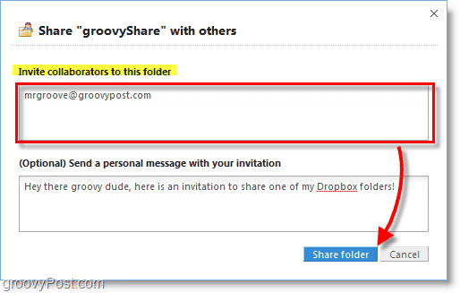 Dropbox ekrānuzņēmums - aiciniet cilvēkus izmantot jūsu kopīgošanas mapi