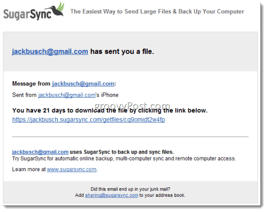 SugarSync koplietot failus pa e-pastu