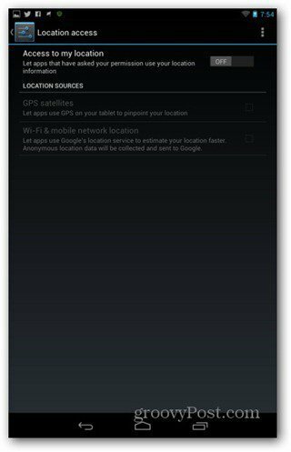 Uzlabot Nexus 7 akumulatora darbības laika atrašanās vietas iestatījumus