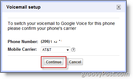 Ekrānuzņēmums - iespējojiet Google Voice uz numuru, kas nav google