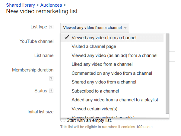 Varat sadalīt YouTube skatītāju sarakstus atkārtotajam mārketingam.