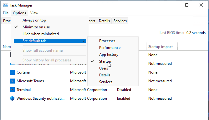 Mainiet uzdevumu pārvaldnieka sākumlapu operētājsistēmā Windows 11