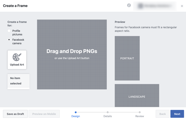 Kā reklamēt savu tiešraides notikumu Facebook, 2. solis, izveidojiet savu rāmi Facebook rāmju studijā