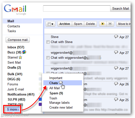 atrodiet vecās ierakstītās tērzēšanas iespējas pakalpojumā Gmail