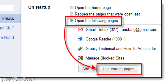 Chrome startēšanas pielāgoto lapu saraksts