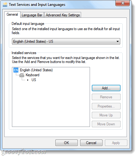 teksta pakalpojumi un ievades valodas Windows 7