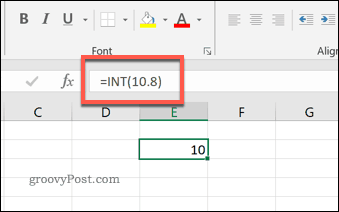 INT funkcija programmā Excel