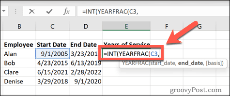 Excel yearfrac formulas sākuma datums