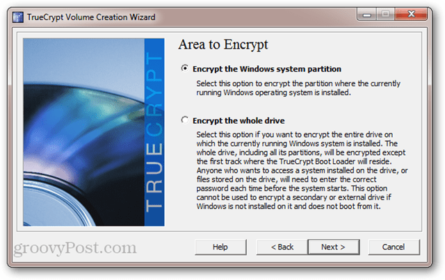 TrueCrypt: šifrējiet Windows sistēmas nodalījumu vs. šifrējiet visu disku